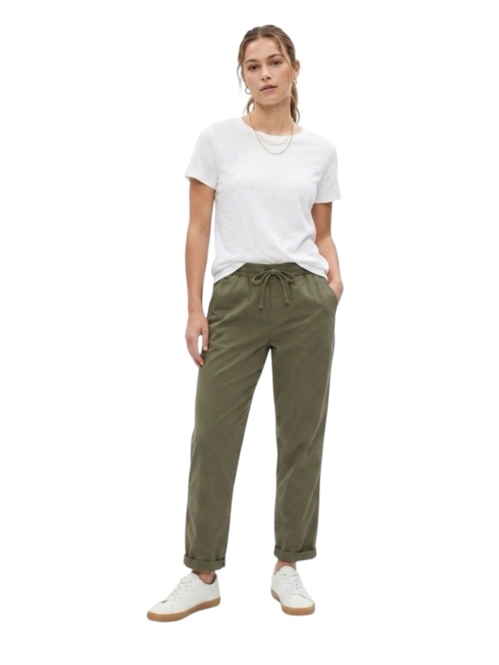 GAP Easy Pant Chino Joggers Sz M Army Green Pull On Everyday Comfort Staple
